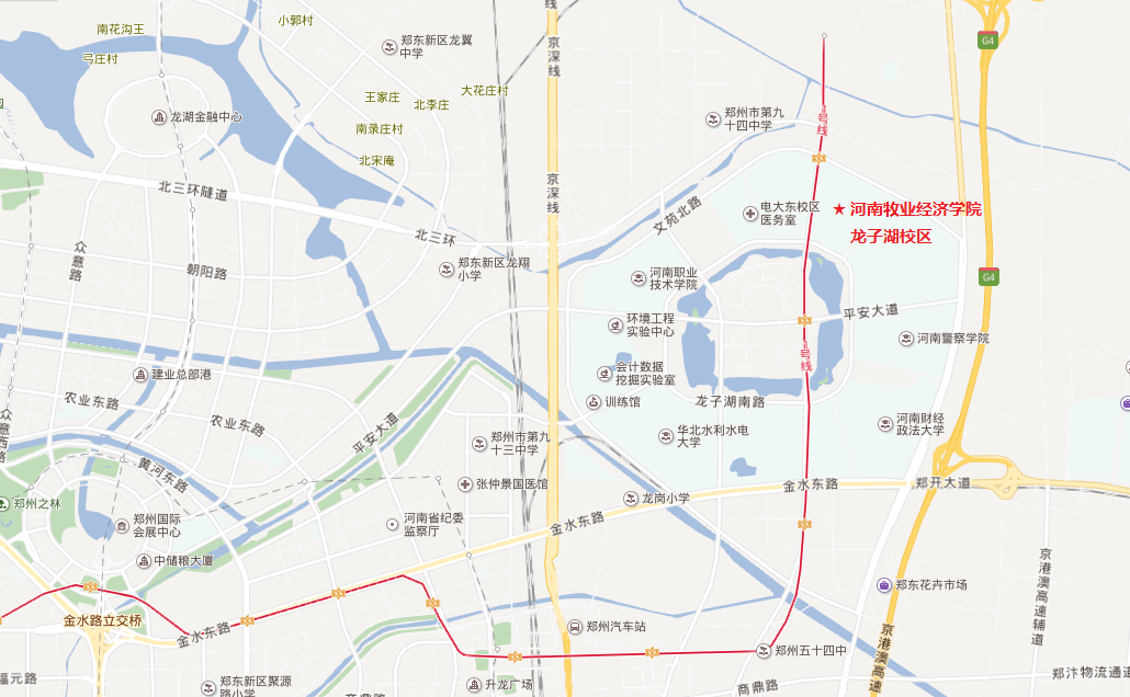 自驾可以使用导航地图,搜索"河南牧业经济学院龙子湖校区"即可.